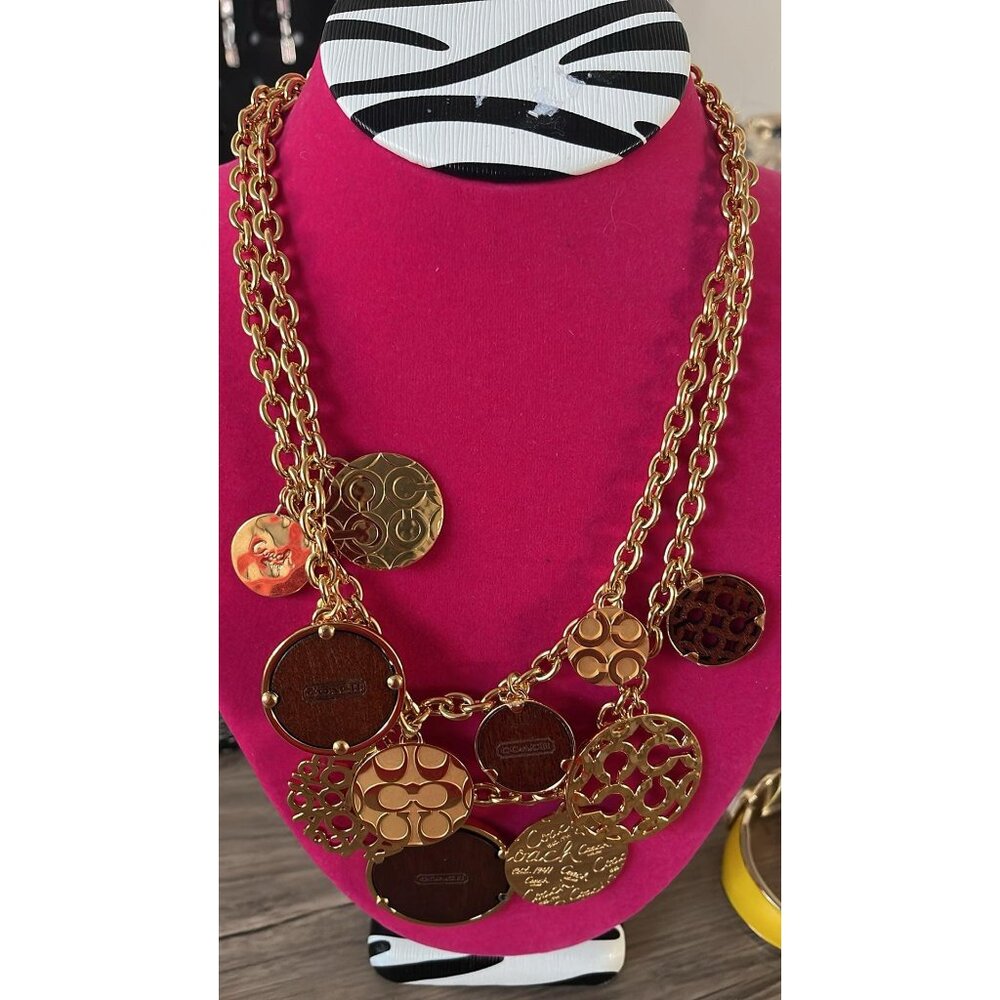 Brand New Tone Coin Coach Charm Necklace